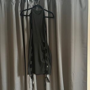 Black lace up cut out mini dress